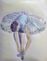 Jour 7 : Elle danse en mourant.</BR>
Comme autour d'un roseau,</BR>
D'une flûte où le vent triste de Weber joue,</BR>
Le ruban de ses pas s'entortille et se noue. (Edgar DEGAS)