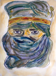 Jour 28 : Indigo sur le ciel bleu ~</BR>
turban en lambeaux</BR>
arraché aux barbelés. (Coralie Brunot)